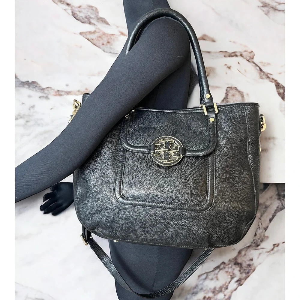 Tory Burch Black Leather Amanda Classic Hobo Shoulder Bag